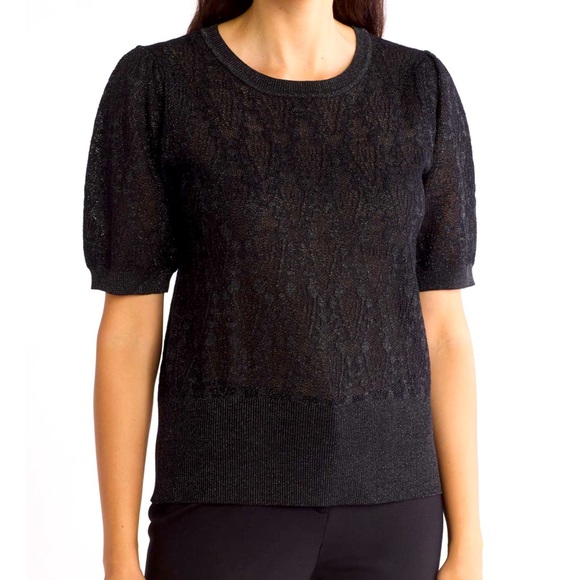 Adrianna Papell Sweaters - Adrianna Papell Lace Stitch Short Sleeve Sweater